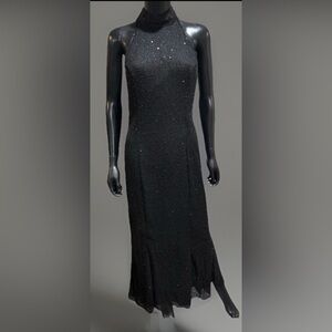 Black Sequin Halter Evening Gown Fitted Mermaid Sz 8 prom